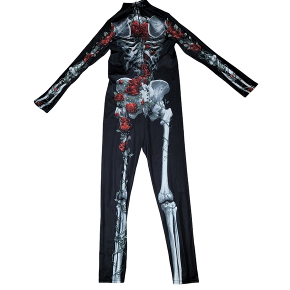 Womens Halloween Costume Skeleton Jumpsuit Bodysuit Costume Size L - Picture 2 of 4